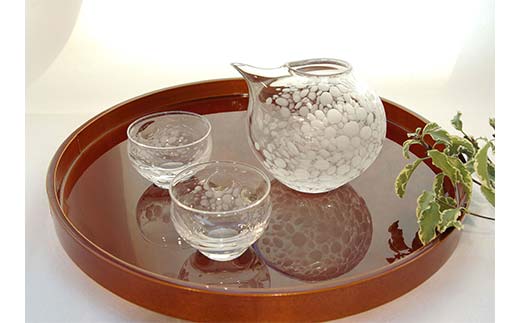 ＜ガラス作家 池本美和＞冷酒揃「波紋水」No.２ 吹きガラス 硝子 ガラス 冷酒 片口 ぐい呑み 酒器 池本美和 贈り物 ギフト  工芸品 F6L-492