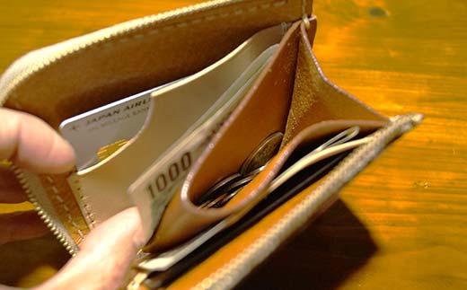 本革製L字ファスナーミニウォレット 収納時：縦約9.3cm×横約10.5cm ＜グリーン＞ 牛革 本革 L字 ミニ ウォレット コインポーチ 国産牛革 革製品 贈り物 ギフト 国産 グリーン  F6L-1293