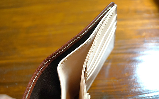 本革製二つ折り札入れ (コインケースなし)＜ネイビー＞ ハンドメイド 国産牛ヌメ革 二つ折り 札入れ 財布 本革 レザー 革製品 贈り物 ギフト ネイビー  ウォレット サイフ ファッション F6L-290
