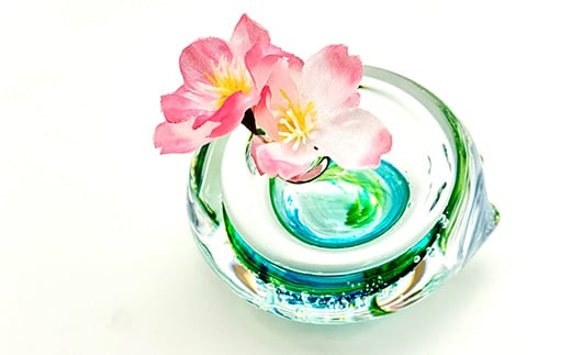 ＜ガラス作家 池本美和＞游水 ゆうすい ＜黄緑×水色＞ 硝子 ガラス 一輪挿し ペン立て 池本美和 贈り物 ギフト  工芸品 F6L-442