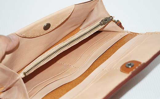 本革製長財布 (小銭・カード・お札ほか)＜グリーン＞ 国産牛ヌメ革 ハンドメイド 財布 長財布 ウォレット 本革 レザー 革製品 贈り物 ギフト グリーン  F6L-1296