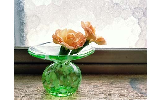 【ギフト用】巾着花入れ「木漏れ日」＜ガラス作家 松尾具美＞  工芸品 F6L-1254