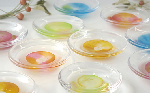 ＜ガラス作家 池本美和＞小皿・トレイ「はなみずき」ピンク×オレンジ 硝子 ガラス 小皿 皿 トレイ 池本美和 贈り物 ギフト  工芸品 F6L-455