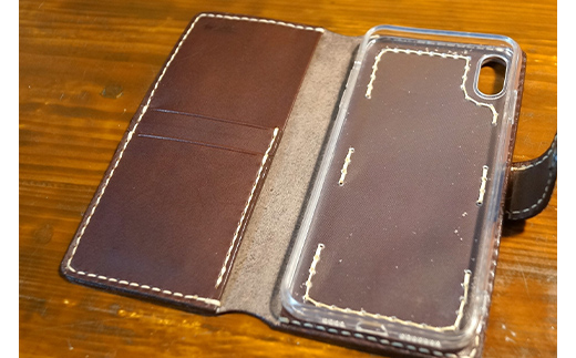 本革製手帳型iPhoneカバー iPhoneXS Max用 ＜ダークブラウン＞ 国産牛ヌメ革 スマホ 手帳型 カバー iPhone iPhoneXS Max 本革 レザー 革製品 ハンドメイド ダークブラウン  ファッション小物 服飾品 ファッション F6L-245