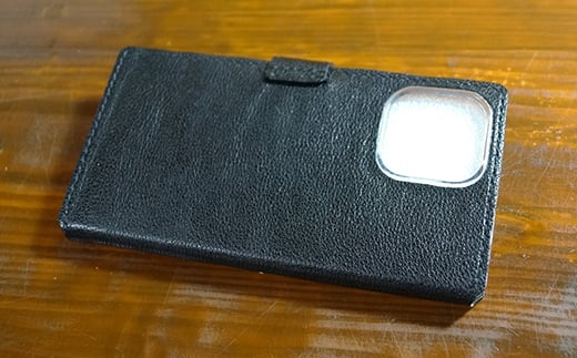 本革製手帳型iPhoneカバー iPhone13Pro用 ＜ブラック＞ 国産牛ヌメ革 ハンドメイド スマホ 手帳型 カバー iPhone iPhone13Pro 本革 レザー 革製品 ブラック  ファッション小物 ファッションアイテム ファッション F6L-354