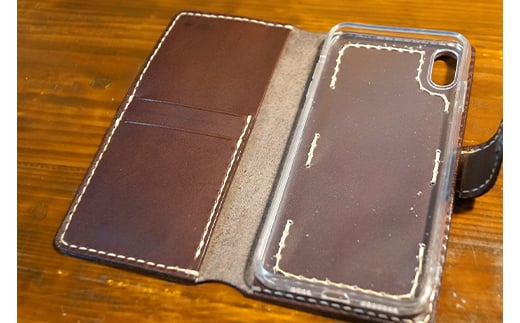 本革製手帳型iPhoneカバー iPhoneXS Max用 ＜ワイン＞ 国産牛ヌメ革 スマホ 手帳型 カバー iPhone iPhoneXS Max 本革 レザー 革製品 ハンドメイド ワイン  ファッション小物 服飾品 ファッション F6L-247