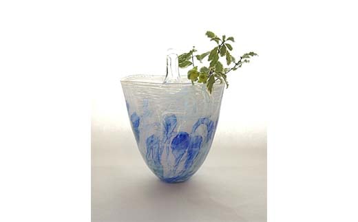 ＜ガラス作家 池本美和＞花入れ「水彩バスケット」 吹きガラス 硝子 ガラス 花入れ 花器 池本美和 贈り物 ギフト  工芸品 F6L-486