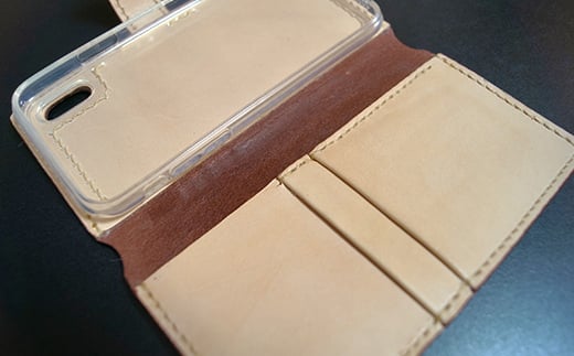 本革製手帳型iPhoneカバー iPhoneX用 ＜ブラック＞ 国産牛ヌメ革 スマホ 手帳型 カバー iPhone iPhoneX 本革 レザー 革製品 ハンドメイド 黒 ブラック  ファッション小物 服飾品 ファッション F6L-233