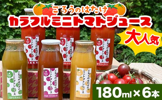 大人気 ごろうのはたけ カラフルミニトマトジュース 180ml×6本 トマト カラフルトマト ミニトマト ジュース 野菜 ご当地 グルメ 飲料 ギフト 贈り物  飲み物 F6L-1321