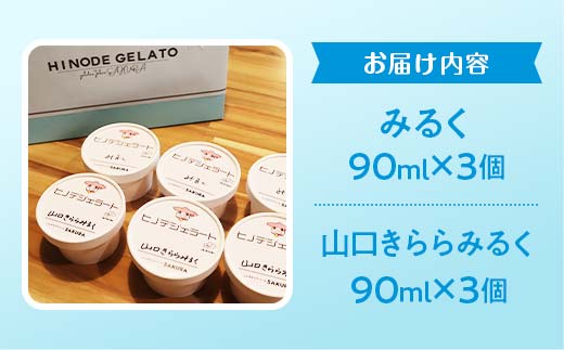 大人気！ヒノデジェラートセット 計6個 2種×各3個 みるく 山口きららみるく ジェラート 食べ比べ セット ミルク 牛乳 山口きらら牛乳 アイスクリーム デザート ご当地 グルメ 食品  スイーツ 菓子 F6L-970