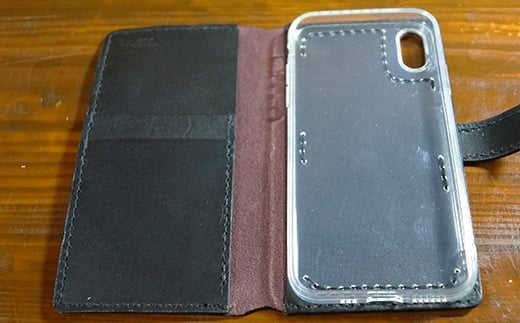 本革製手帳型iPhoneカバー iPhoneXS用 ＜ブラウン＞ 国産牛ヌメ革 スマホ 手帳型 カバー iPhone iPhoneXS 本革 レザー 革製品 ハンドメイド ブラウン  ファッション小物 服飾品 ファッション F6L-238