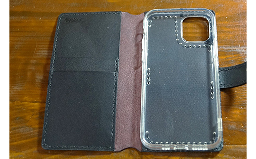 本革製手帳型iPhoneカバー iPhone11 Pro用 ＜ネイビー＞ 国産牛ヌメ革 スマホ 手帳型 カバー iPhone iPhone11 Pro 本革 レザー 革製品 ネイビー  ファッション小物 服飾品 ファッション F6L-272