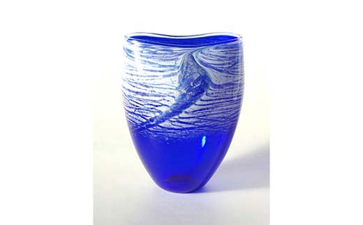 ＜ガラス作家 池本美和＞花入れ「青雲龍」 吹きガラス 硝子 ガラス 花器 花瓶 池本美和 贈り物 ギフト  工芸品 F6L-502