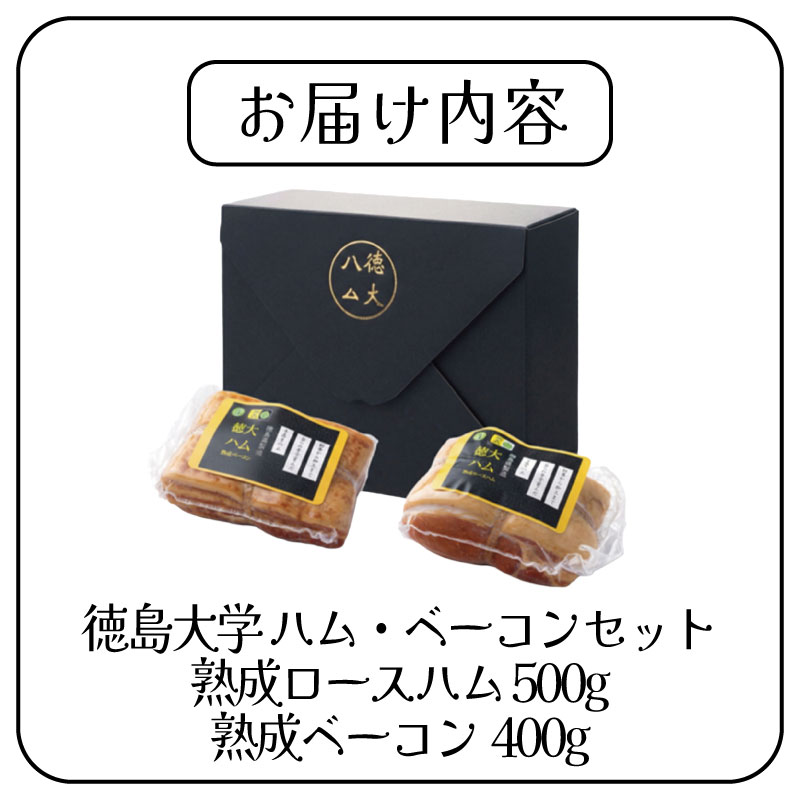 徳島大学 ハム ベーコン 計900g 熟成 ロースハム ベーコン 豚肉 豚 ぶた ブタ 加工品 お中元 お歳暮 年末 徳島大学 徳島県