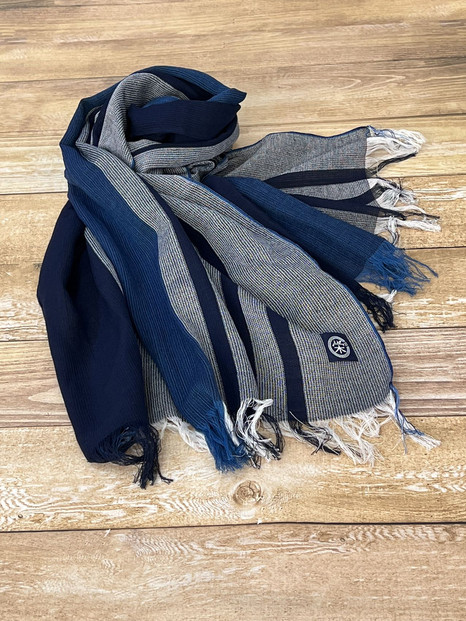 徳島市産 正藍先絲染 和田縞ストール 【濃藍縞】