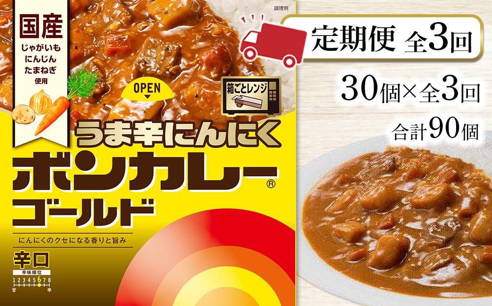 【定期便 全3回】ボンカレーゴールド うま辛にんにく（辛口）30個×3回　計90個