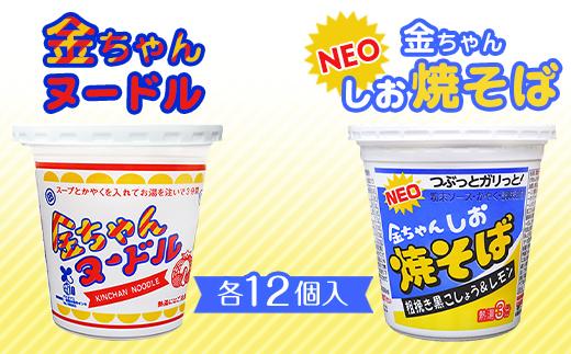 金ちゃんヌードル1箱（12個）＋金ちゃんNEOしお焼きそば1箱（12個）