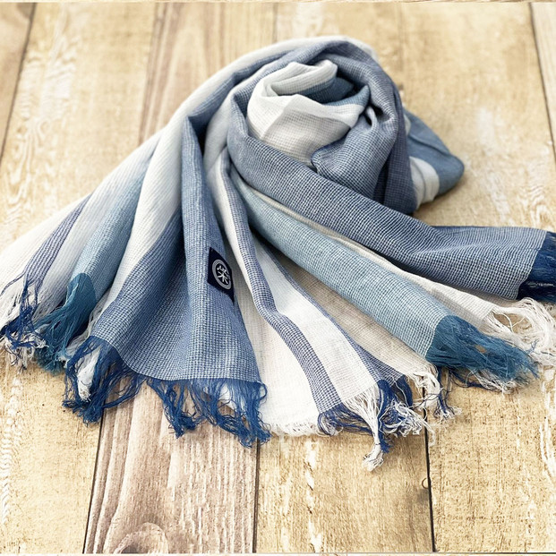 徳島市産 正藍先絲染 和田縞ストール 【明藍縞】