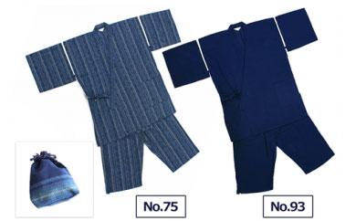 阿波しじら織 甚平【柄No.93、サイズM】と巾着（大）セット