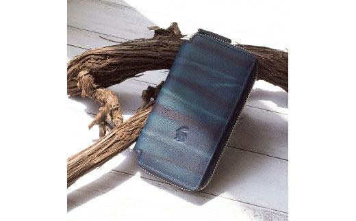 本革 藍染め 絞り財布 Indigo-W409