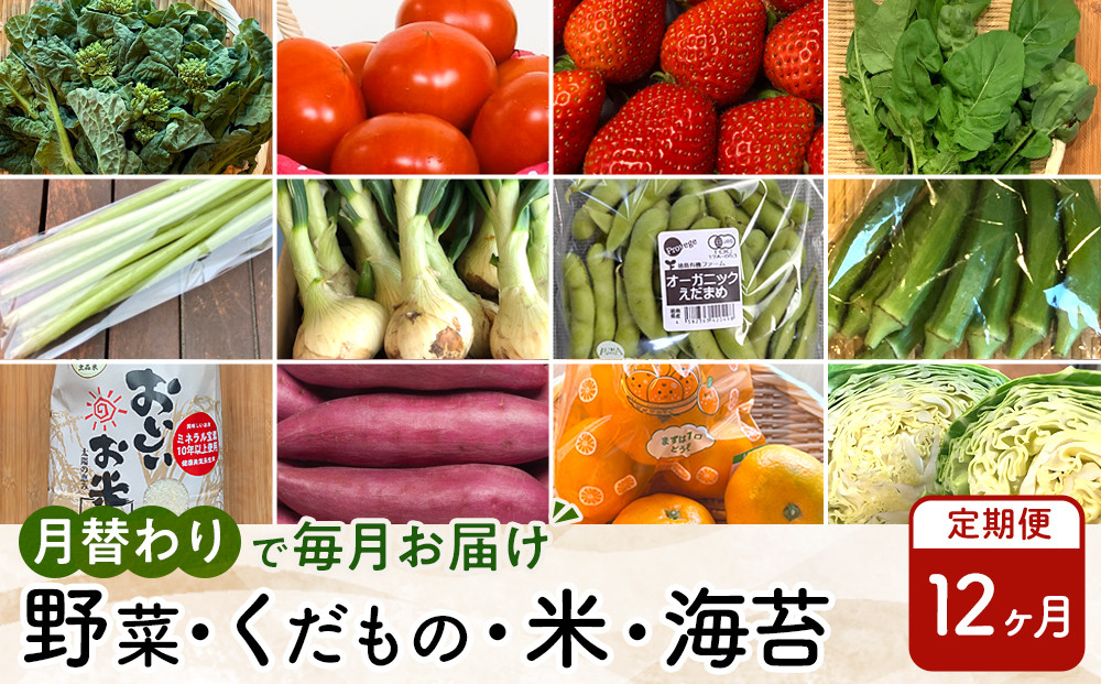 【12ヶ月定期便】野菜 くだもの 米（月替わりで毎月お届け）