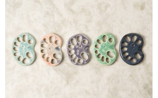 大谷焼 れんこん箸置き 5色セット BOX付き　鳴門　陶器　食器　箸置き　かわいい　ギフト　母の日　父の日　敬老の日　クリスマス　大谷焼　