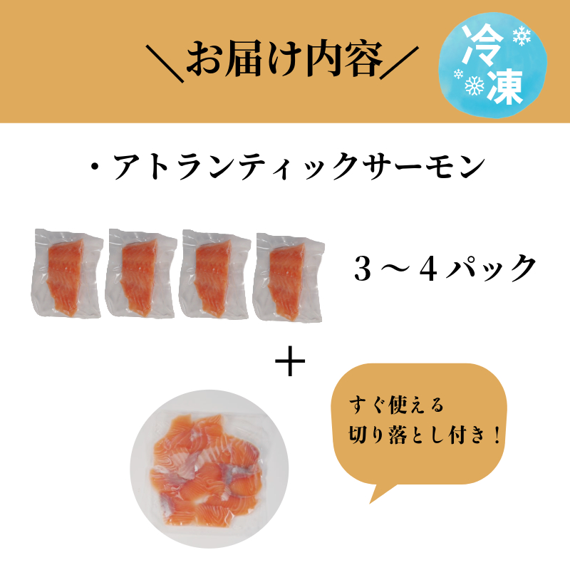 アトランティックサーモン 計1kg（切り落とし付き） 冷凍  鮭 刺し身 魚 人気 海鮮 生食用 刺身 お刺身 魚介類 魚介  海鮮丼 寿司 丼  カルパッチョ 海鮮サラダ ムニエル ホイル焼き【北海道･東北･沖縄･離島への配送不可】