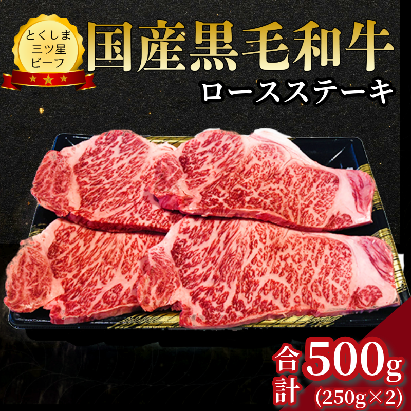 ロース ステーキ 500g （250g×2枚） 国産 黒毛和牛 とくしま三ツ星ビーフ 徳島県産 ブランド 和牛 牛肉 ふるさと納税 阿波牛 牛肉 ぎゅうにく 牛 肉 牛肉 国産 黒毛和牛 肉 ステーキ BBQ キャンプ飯 アウトドア おすすめ  ビーフ 大容量 お祝い 誕生日 記念日 プレゼント ギフト 贅沢 ディナー 【北海道・東北・沖縄・離島への配送不可】