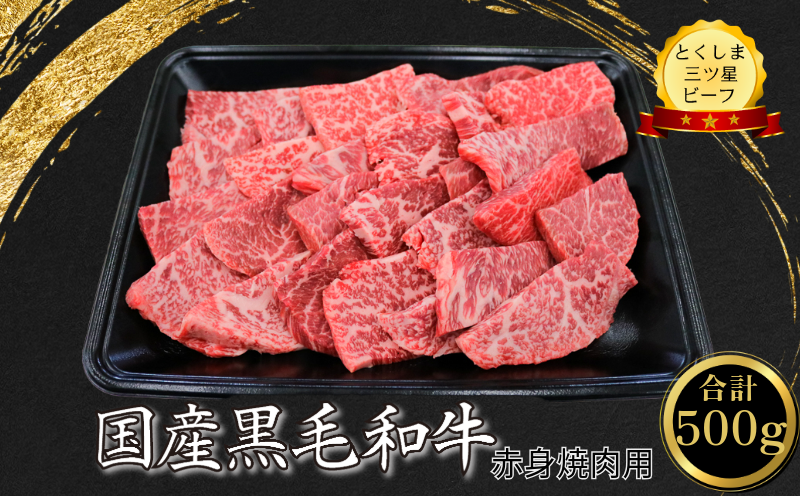 赤身 焼肉用 500g 国産 黒毛和牛 とくしま三ツ星ビーフ 徳島県産 ブランド 和牛 赤身 牛肉 ふるさと納税 焼肉  お祝い ギフト 贈り物 プレゼント 【北海道・東北・沖縄・離島への配送不可】