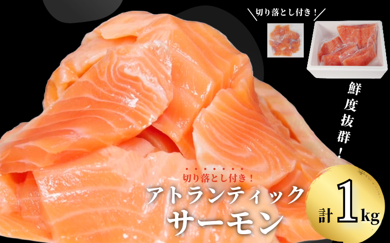 アトランティックサーモン 計1kg（切り落とし付き） 冷凍  鮭 刺し身 魚 人気 海鮮 生食用 刺身 お刺身 魚介類 魚介  海鮮丼 寿司 丼  カルパッチョ 海鮮サラダ ムニエル ホイル焼き【北海道･東北･沖縄･離島への配送不可】