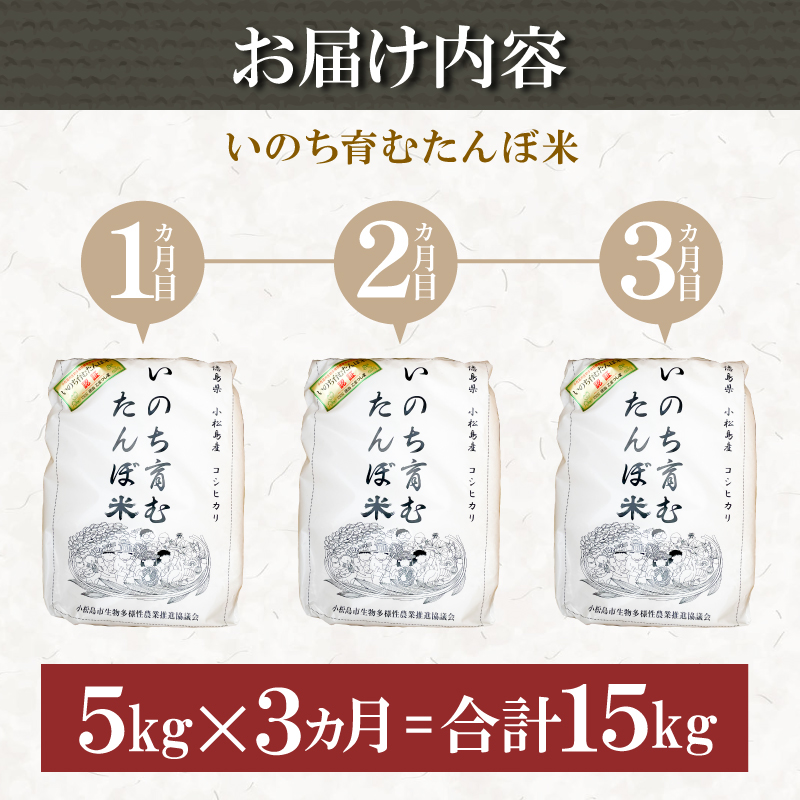 【定期便3回】 玄米 コシヒカリ 計15kg 5kg×3回 定期便 栽培期間中無農薬 ｜ 徳島県 ふるさと納税 新生活 四国 徳島 小松島 新生活 おいしい お米 米 こめ おこめ 国産 限定 ごはん ご飯 ゴハン ふるさと ランキング 人気 安全 安心 栄養 おすすめ 送料無料 国産 TKG 卵かけご飯 おにぎり おむすび いのち育む田んぼ米 生物多様性 【北海道･東北･沖縄･離島への配送不可】