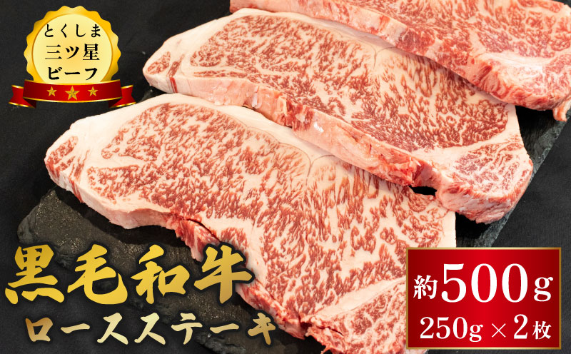 黒毛和牛 牛肉 ロース ステーキ 500g (250g×2枚) とくしま三ツ星ビーフ 牛肉 ぎゅうにく 牛 ビーフ 肉 阿波牛 ブランド すきやき すき焼き 牛丼 焼肉 ビーフ BBQ アウトドア キャンプ おかず おつまみ 惣菜 弁当 日用 お祝い 誕生日 記念日 ギフト 贈答 プレゼント お取り寄せ グルメ 冷凍 小分け 送料無料 徳島県 阿波市 肉の藤原