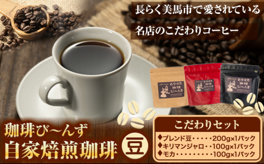 自家焙煎 珈琲豆 コーヒー こだわりセット 豆 計3袋 《30日以内に出荷予定(土日祝除く)》珈琲び〜んず 送料無料 焙煎 ブレンド豆 モカ キリマンジャロ コーヒー豆 徳島県 美馬市