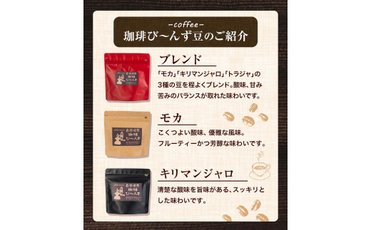 自家焙煎 珈琲豆 コーヒー バラエティーセット 豆 計5袋 《30日以内に出荷予定(土日祝除く)》珈琲び〜んず 送料無料 焙煎 ブレンド豆 モカ キリマンジャロ コーヒー豆 徳島県 美馬市
