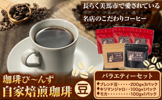 自家焙煎 珈琲豆 コーヒー バラエティーセット 豆 計5袋 《30日以内に出荷予定(土日祝除く)》珈琲び〜んず 送料無料 焙煎 ブレンド豆 モカ キリマンジャロ コーヒー豆 徳島県 美馬市