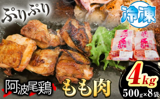 阿波尾鶏 鶏肉 もも肉 500g × 8パック 計4kg 岸農園 《30日以内に出荷予定(土日祝除く)》｜ 鶏肉 もも肉 お肉 鳥肉 とり肉 阿波尾鶏 地鶏 大容量 小分け 国産 徳島県産 唐揚げ から揚げ からあげ アウトドア キャンプ 冷凍 もも 肉 便利 送料無料