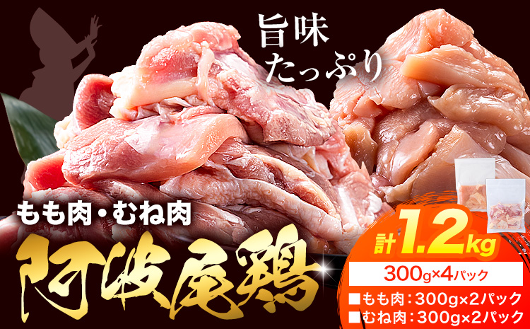 阿波尾鶏 鶏肉 もも肉 むね肉 セット 1.2kg 《3月下旬頃から出荷予定（土日祝除く)》鶏肉 もも もも肉 むね むね肉 お肉 鳥肉 とり肉 阿波尾鶏 地鶏 小分け 国産 徳島県産 唐揚げ アウトドア キャンプ 冷凍 むね 肉 送料無料