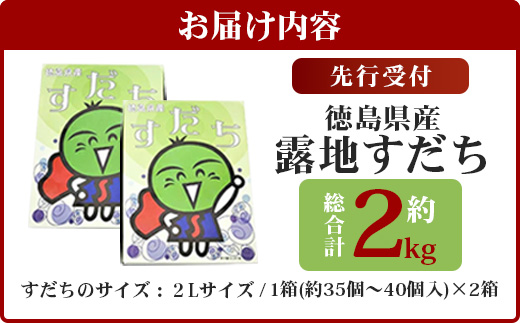 【先行受付】澄んだ空気と清らかな水で育った 露地すだち 約2kg (2Lサイズ/1kg×2箱)「2025年8月下旬より順次発送」【徳島県 那賀町 国産 特選 すだち スダチ 酢橘 柑橘 果物 青果 特産品 果汁 薬味 酸味 お酒 料理 万能 調味料 産地直送】KF-2