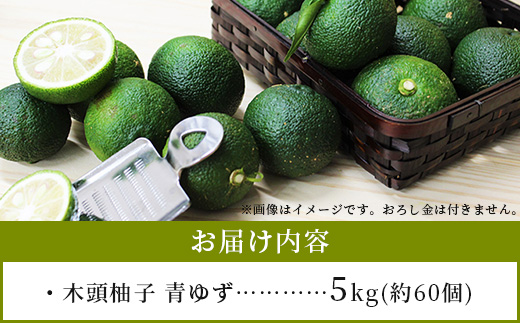 【先行受付・期間限定】徳島県那賀町産 木頭ゆず 青ゆず 5Kg (約60個) 【8月下旬頃より発送】徳島 木頭地区 栽培期間中農薬・化学肥料不使用【OM-137】