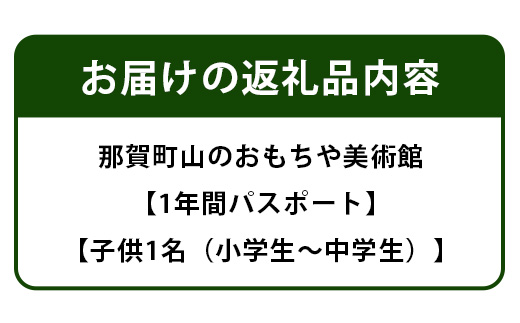 【1年間パスポート】那賀町山のおもちゃ美術館【子供1名（小学生〜中学生）】 CA-2