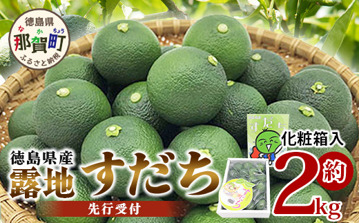 【先行受付】澄んだ空気と清らかな水で育った 露地すだち 約2kg (2Lサイズ/1kg×2箱)「2025年8月下旬より順次発送」【徳島県 那賀町 国産 特選 すだち スダチ 酢橘 柑橘 果物 青果 特産品 果汁 薬味 酸味 お酒 料理 万能 調味料 産地直送】KF-2