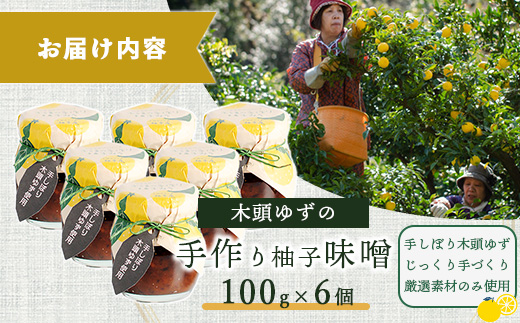 木頭ゆずの手作り柚子みそ 100g 6個【徳島県 那賀町 木頭 ゆず 柚子 ユズ 木頭柚子 木頭ゆず 味噌 ミソ おかず味噌 ご飯 おにぎり ごはんのおとも お酒のお供 ご飯のおかず お酒のあて 瓶 お取り寄せ 手作り 柚冬庵】YA-22