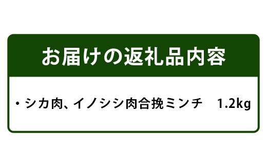 【阿波地美栄(あわじびえ)】徳島県那賀町産シカ肉・イノシシ肉の合挽ミンチ1200ｇ NS-5