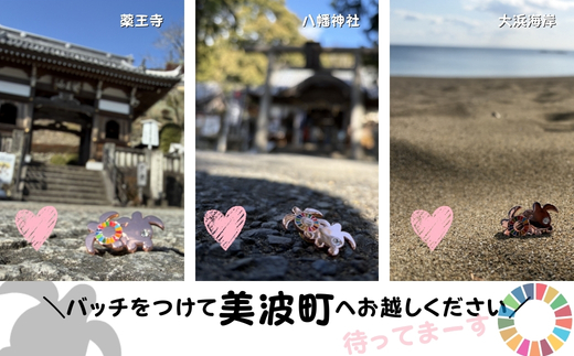 【町制20周年記念】未来へつなぐ「子ガメの帰郷」ピンバッジ ～上品なピンクゴールド仕様～