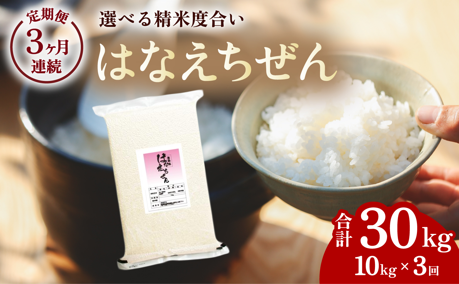 【先行予約】はなえちぜん 白米 5kg×2袋×3回 3ヶ月連続 定期便 30kg 真空パック ハナエチゼン 米 簡易梱包 エコ梱包【８月下旬以降順次お届け】