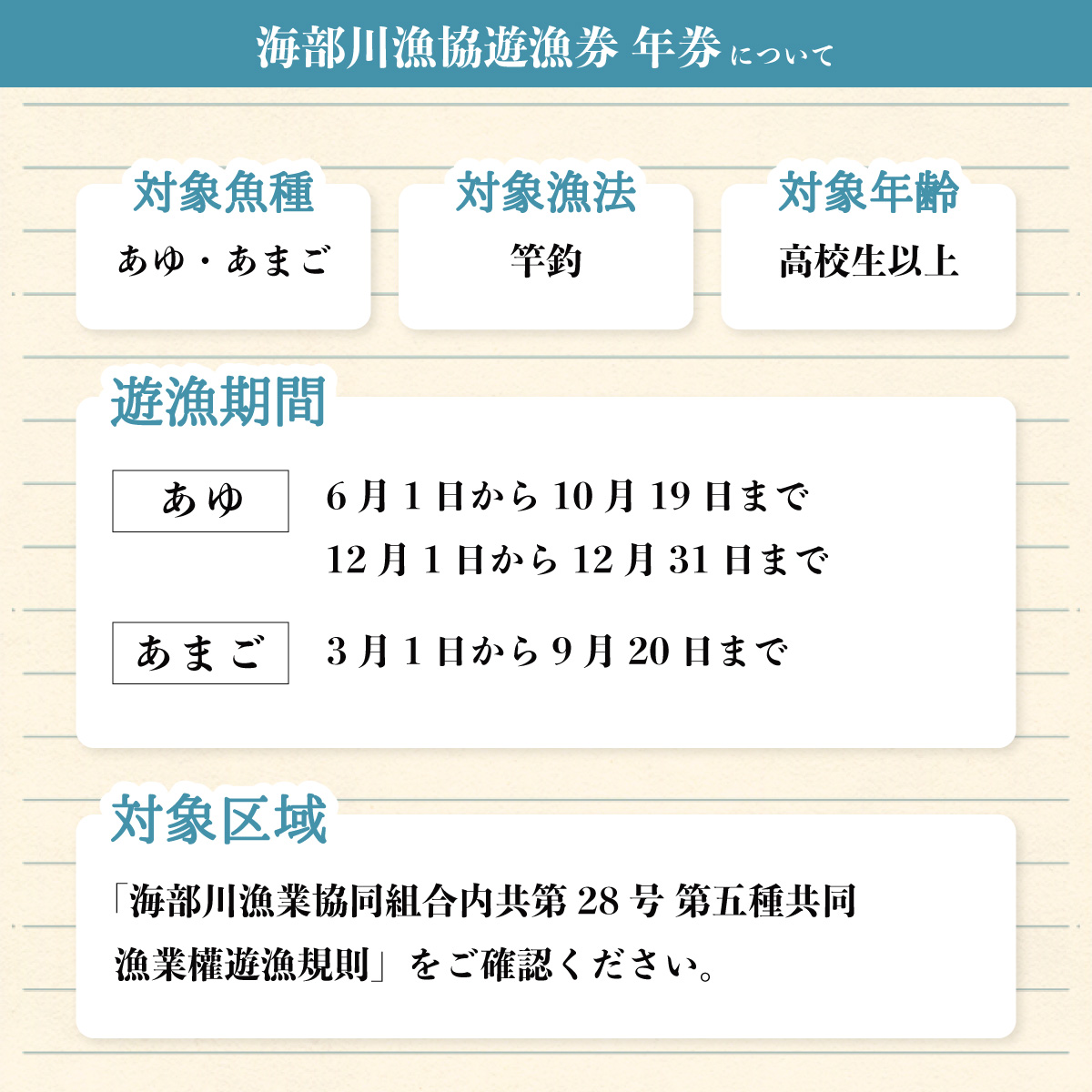 海部川漁協遊漁券 年券 １名分 アユ アマゴ 釣り