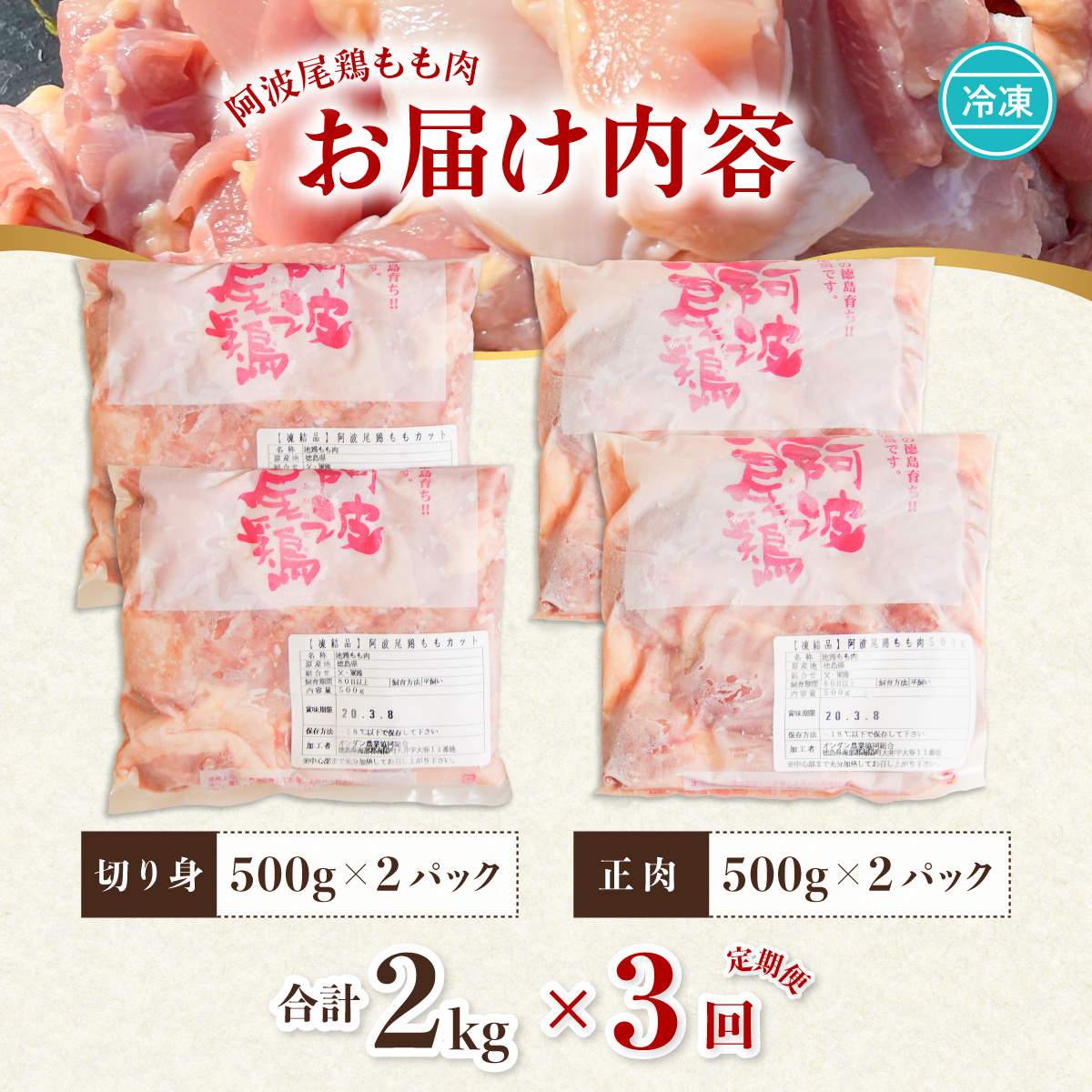 【阿波尾鶏のお肉定期便　３か月連続】阿波尾鶏もも肉２ｋｇ　３回お届け