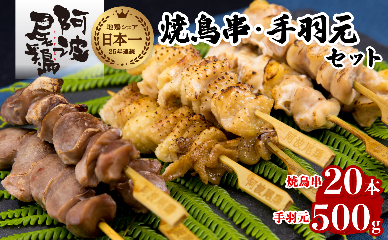 絶品！阿波尾鶏の焼き鳥串（20本）と手羽元500ｇセット　