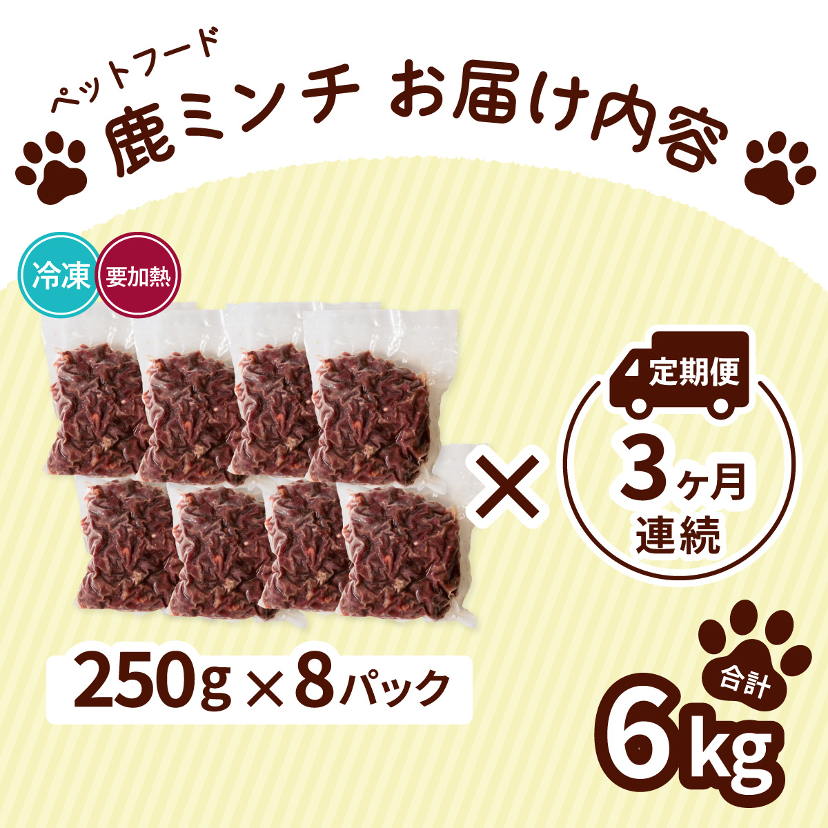 ペット用 鹿ミンチ 定期便250g×8P×3回 鹿肉 ミンチ ペットフード 無添加 高たんぱく 低脂肪 豊富な鉄分 手作りフード 【選べる粗挽き／細挽き】