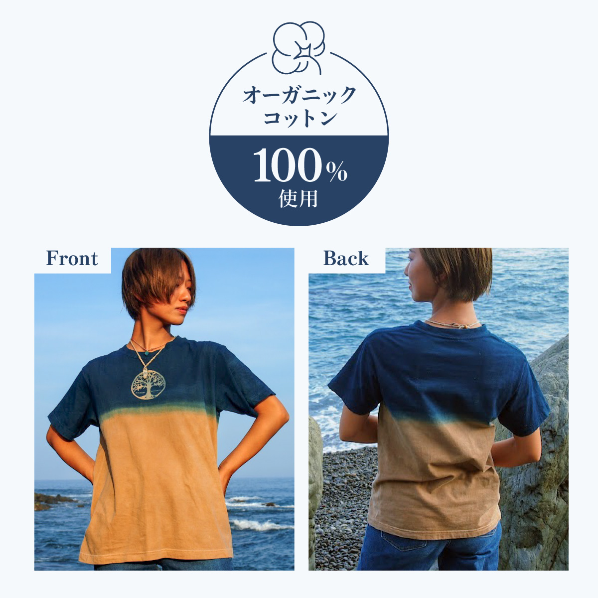 Tシャツ 藍染 泥染 XL/XXLサイズ オーガニックコットン 藍 藍染め 泥染め 宍喰祇園染 天然染料